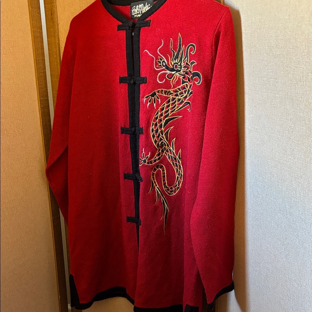 Bob Mackie Red Cardigan with Dragon Embroidery Medium